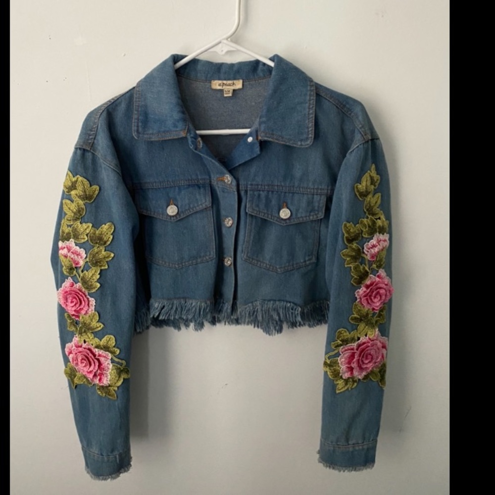 Forever 21 Cropped Embroidered Denim Jacket